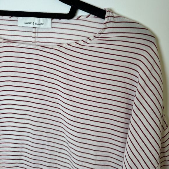 Samsoe Samsoe Oversized Striped Tee Womens Small Line Syrah Red White Boxy Top - Picture 2 of 9